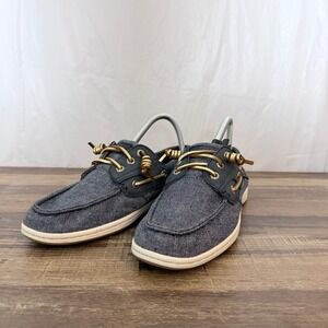 Sperry Womens Denim Boat Shoes Navy Gold Laces Size 8 Casual Work Travel